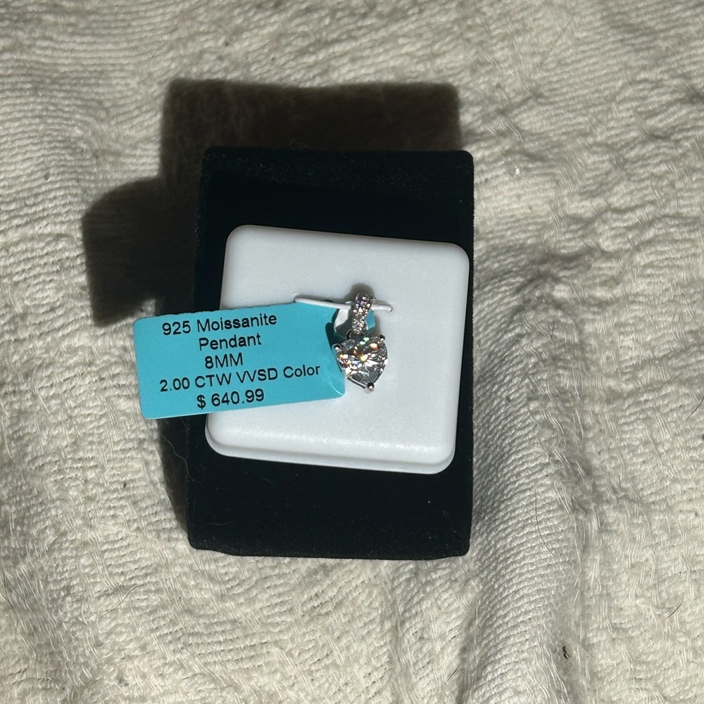 925 sterling silver 8mm 2 carat heart pendant